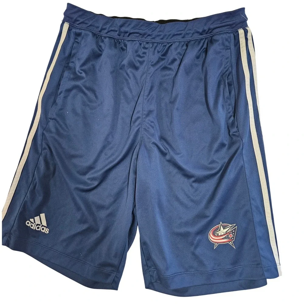 Adidas Shorts Mens L Blue NHL Columbus Blue Jackets Climalite Athletic Striped